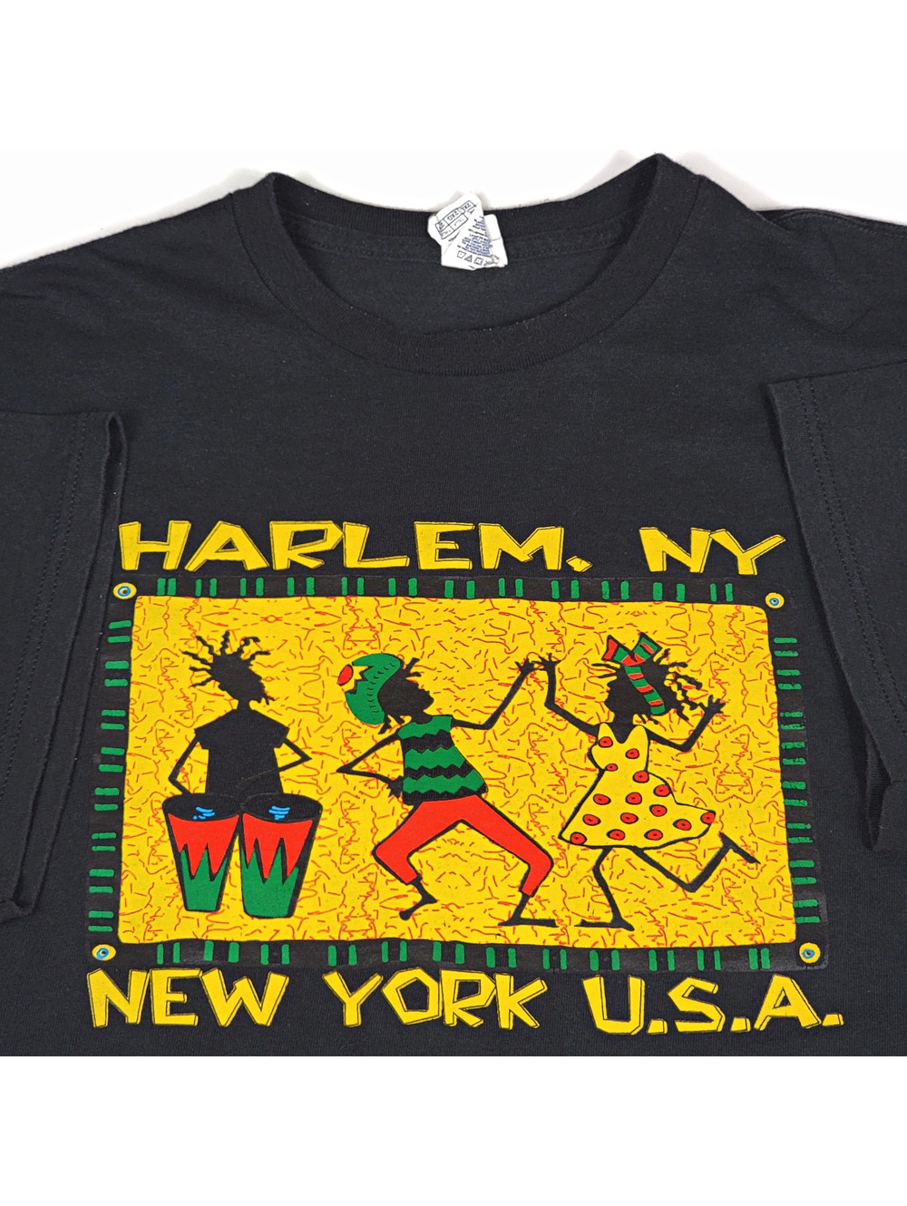 Vintage 90s Harlem New York T-Shirt Black Graphic Tee Urban Americana USA